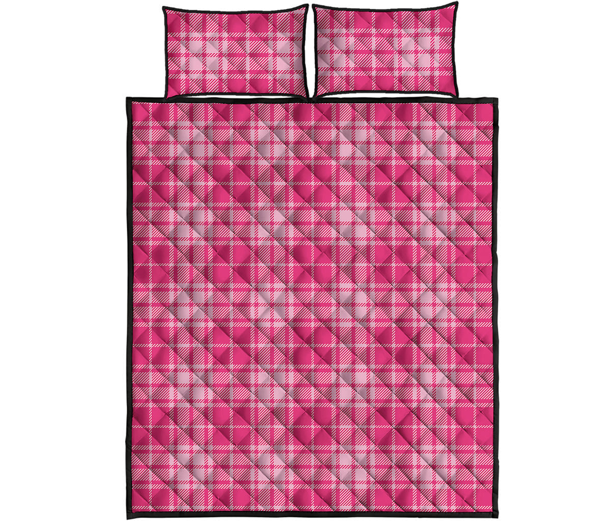 Pink Tartan Pattern Print Quilt Bed Set