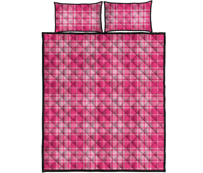 Pink Tartan Pattern Print Quilt Bed Set