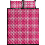 Pink Tartan Pattern Print Quilt Bed Set