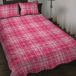 Pink Tartan Pattern Print Quilt Bed Set