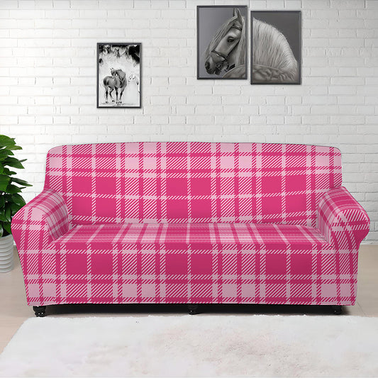 Pink Tartan Pattern Print Sofa Cover