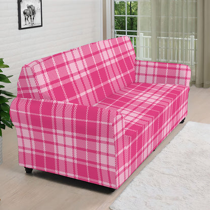 Pink Tartan Pattern Print Sofa Cover