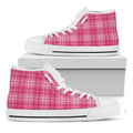 Pink Tartan Pattern Print White High Top Sneakers