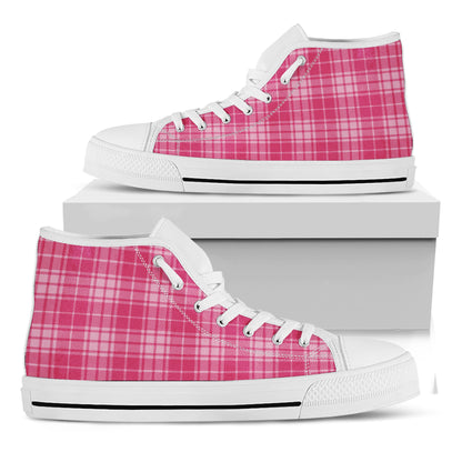 Pink Tartan Pattern Print White High Top Shoes