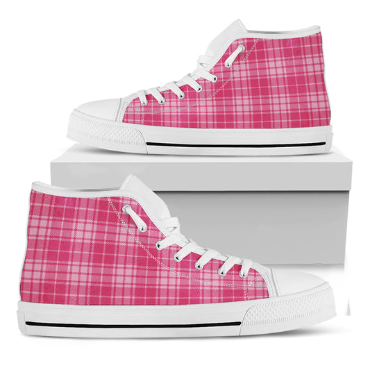 Pink Tartan Pattern Print White High Top Shoes
