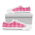 Pink Tartan Pattern Print White Low Top Sneakers