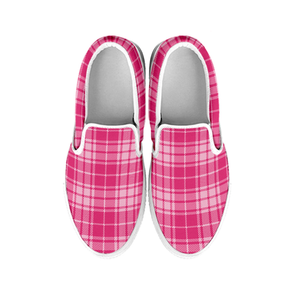 Pink Tartan Pattern Print White Slip On Shoes