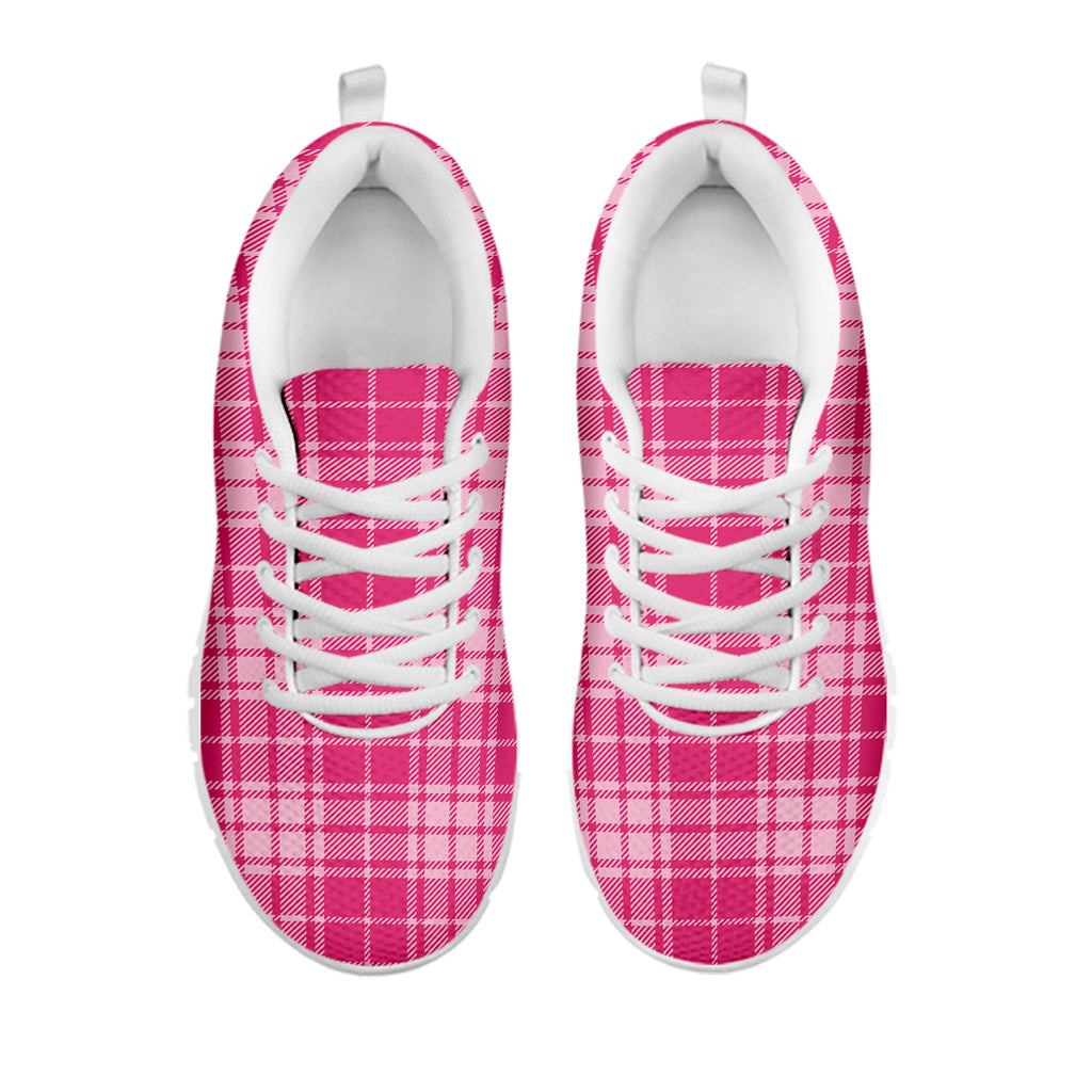 Pink Tartan Pattern Print White Sneakers