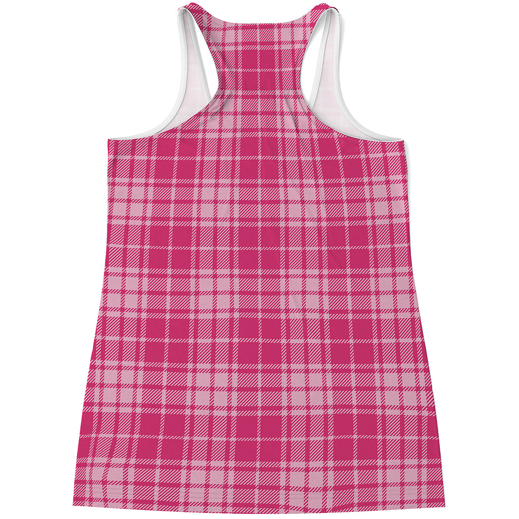 Pink Tartan Pattern Print Women's Racerback Tank Top