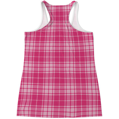 Pink Tartan Pattern Print Women's Racerback Tank Top