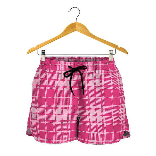 Pink Tartan Pattern Print Women's Shorts