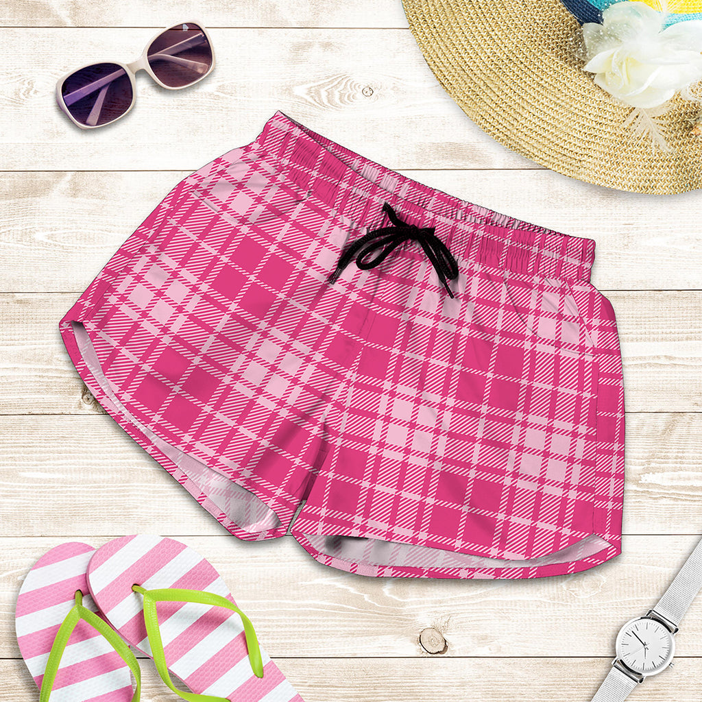 Pink Tartan Pattern Print Women's Shorts
