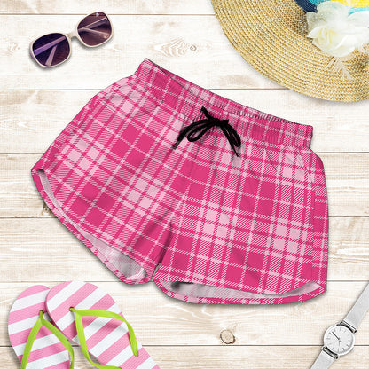 Pink Tartan Pattern Print Women's Shorts