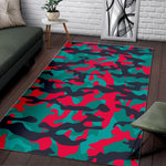 Pink Teal And Black Camouflage Print Area Rug GearFrost