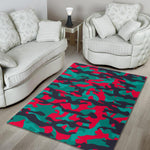 Pink Teal And Black Camouflage Print Area Rug GearFrost
