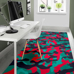 Pink Teal And Black Camouflage Print Area Rug GearFrost