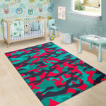 Pink Teal And Black Camouflage Print Area Rug GearFrost