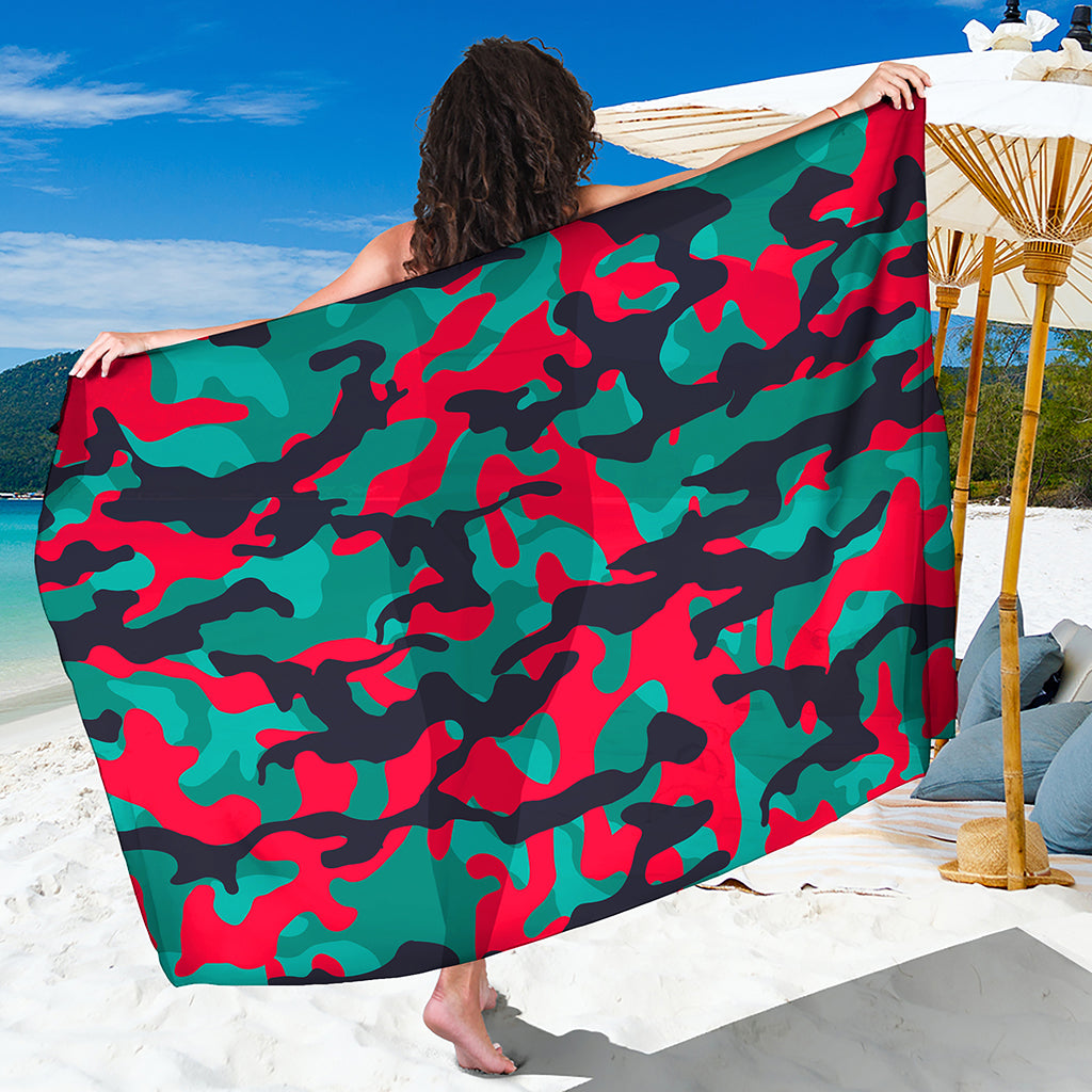 Pink Teal And Black Camouflage Print Beach Sarong Wrap