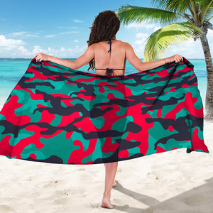 Pink Teal And Black Camouflage Print Beach Sarong Wrap
