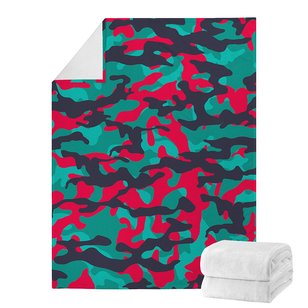 Pink Teal And Black Camouflage Print Blanket