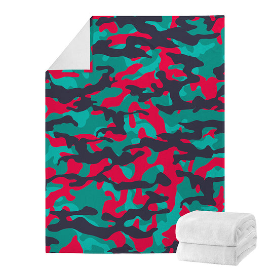 Pink Teal And Black Camouflage Print Blanket