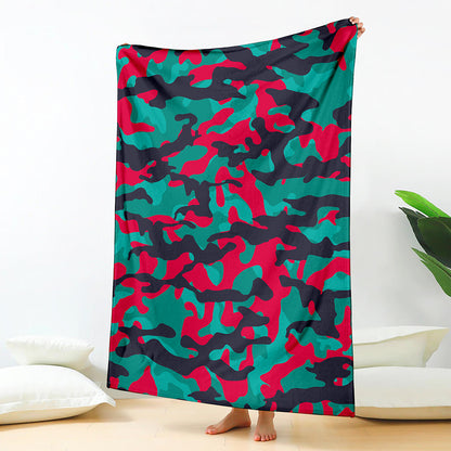Pink Teal And Black Camouflage Print Blanket