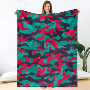 Pink Teal And Black Camouflage Print Blanket