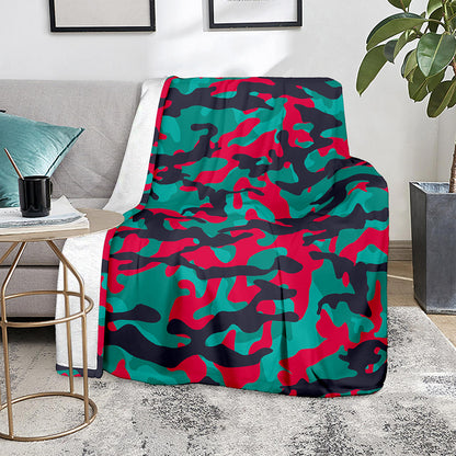 Pink Teal And Black Camouflage Print Blanket