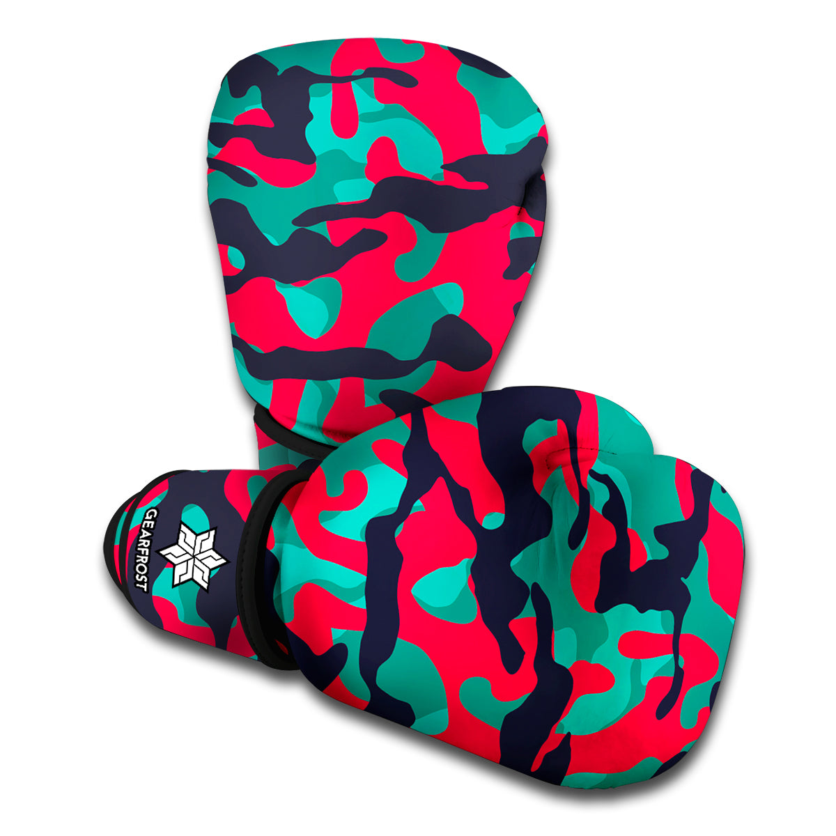 Pink Teal And Black Camouflage Print Boxing Gloves