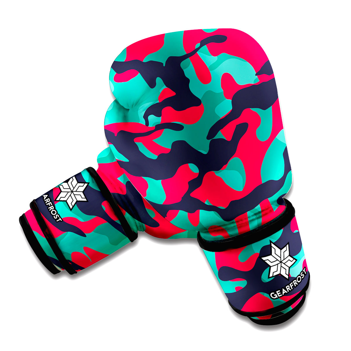 Pink Teal And Black Camouflage Print Boxing Gloves