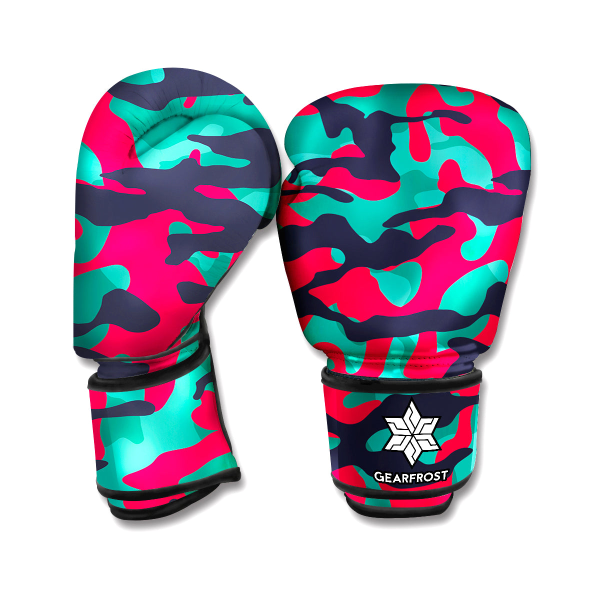 Pink Teal And Black Camouflage Print Boxing Gloves