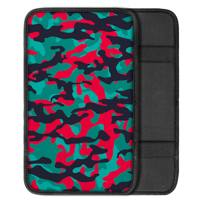 Pink Teal And Black Camouflage Print Car Center Console Cover