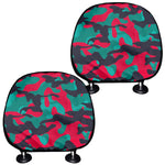 Pink Teal And Black Camouflage Print Car Headrest Covers