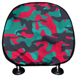 Pink Teal And Black Camouflage Print Car Headrest Covers