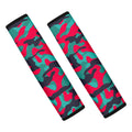 Pink Teal And Black Camouflage Print Car Seat Belt Covers