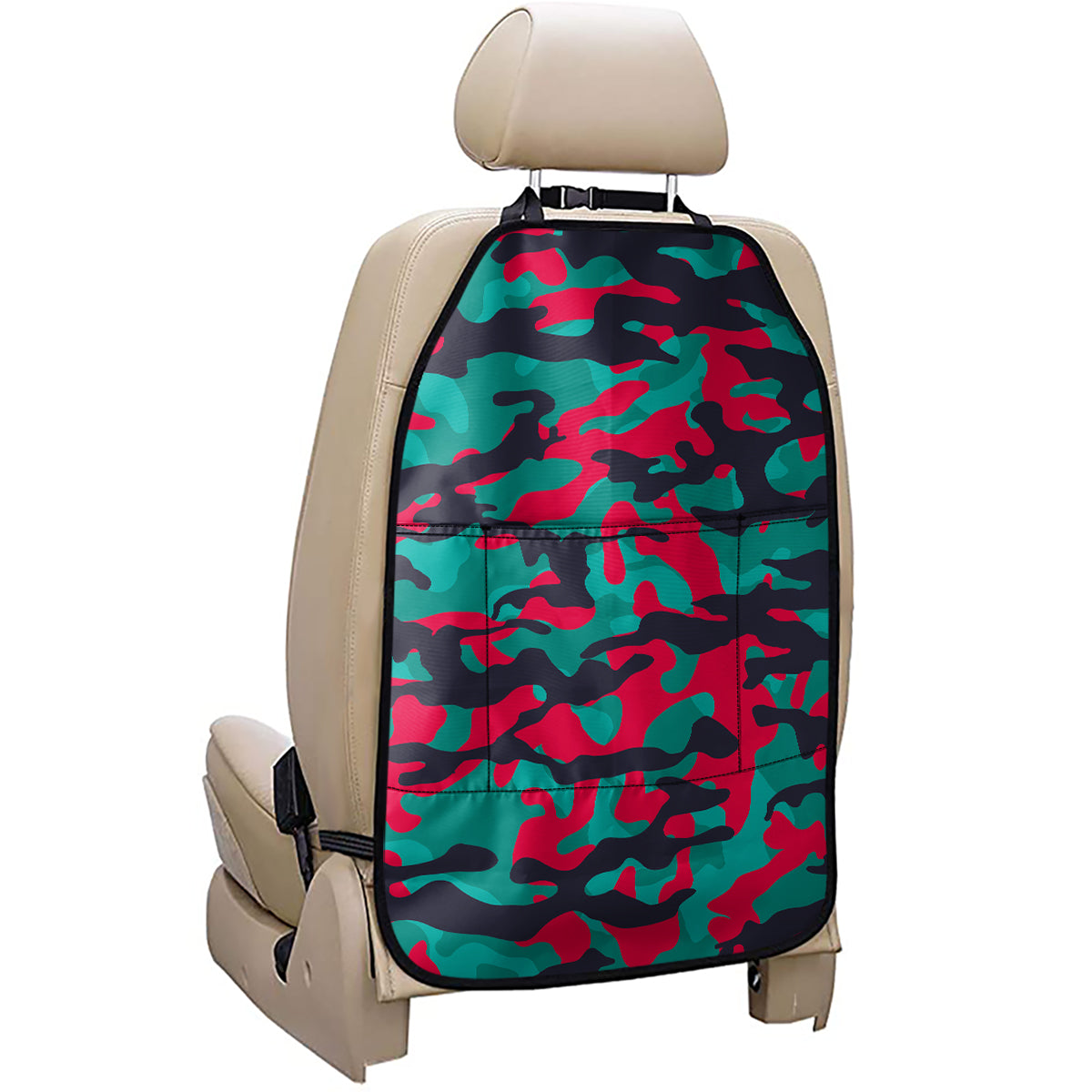 Pink Teal And Black Camouflage Print Car Seat Organizers