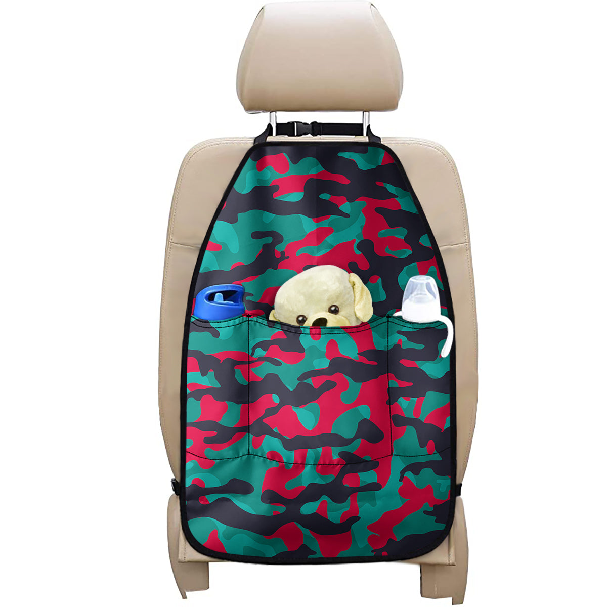 Pink Teal And Black Camouflage Print Car Seat Organizers
