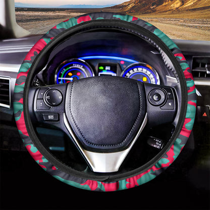 Pink Teal And Black Camouflage Print Car Steering Wheel Cover