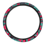 Pink Teal And Black Camouflage Print Car Steering Wheel Cover