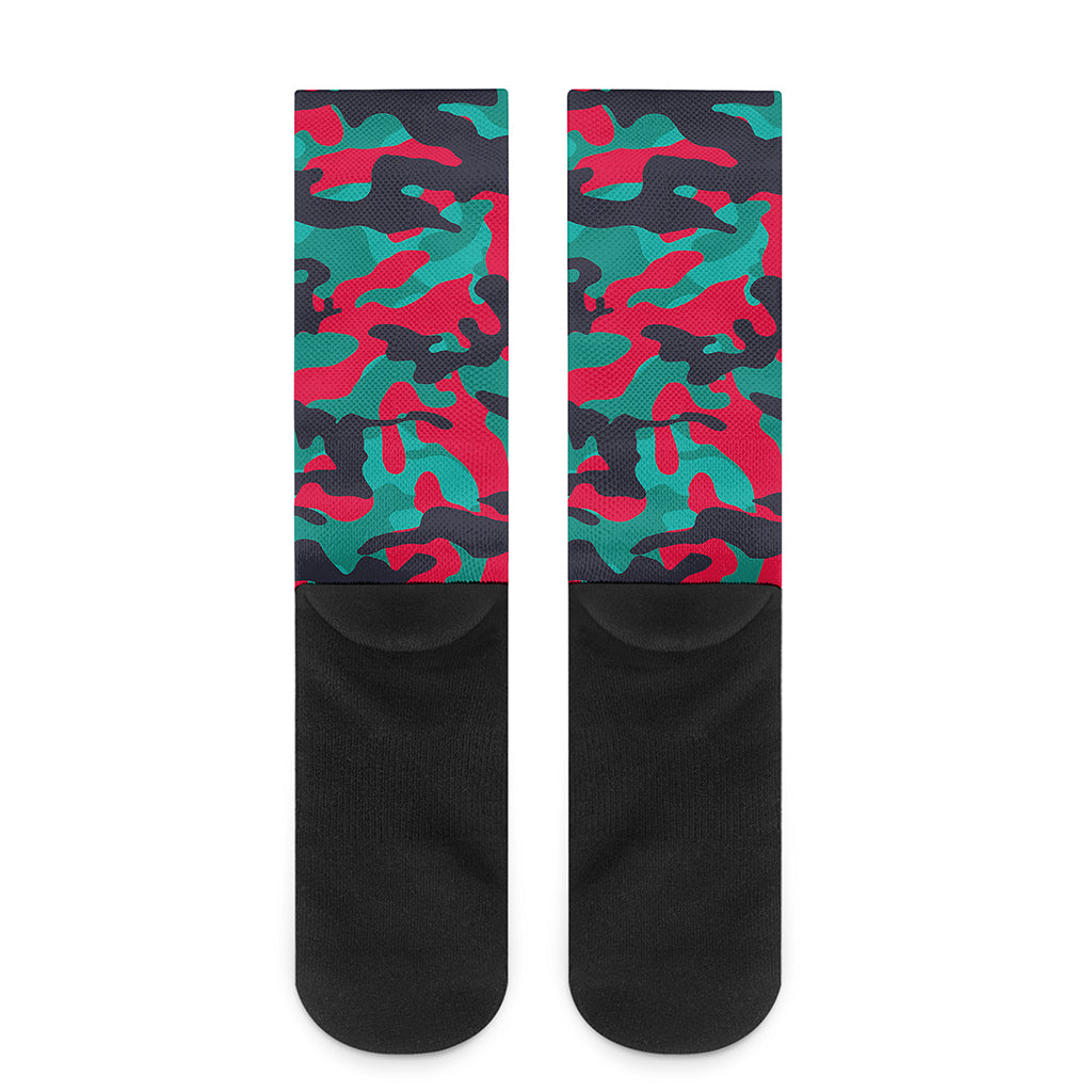 Pink Teal And Black Camouflage Print Crew Socks