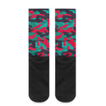 Pink Teal And Black Camouflage Print Crew Socks