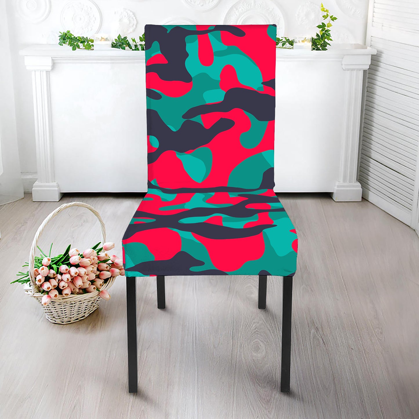 Pink Teal And Black Camouflage Print Dining Chair Slipcover