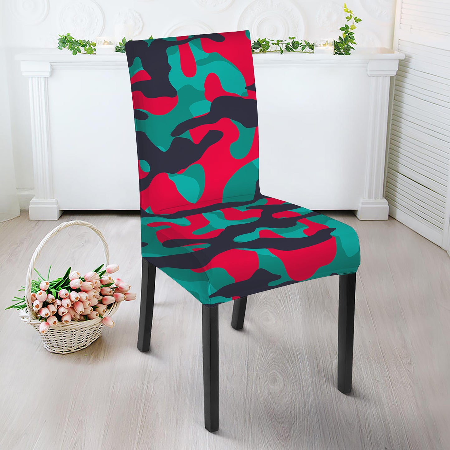 Pink Teal And Black Camouflage Print Dining Chair Slipcover