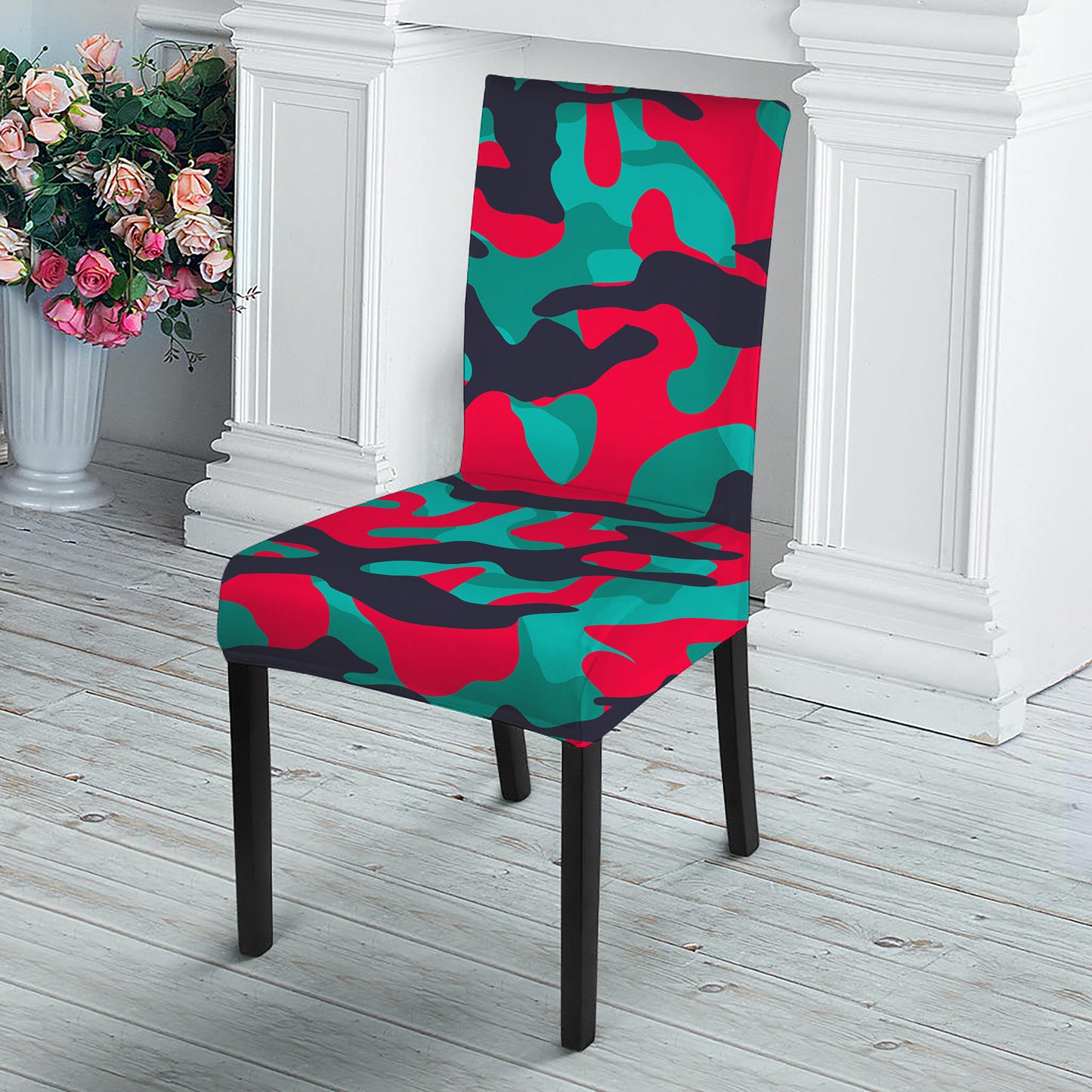 Pink Teal And Black Camouflage Print Dining Chair Slipcover