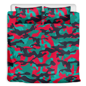 Pink Teal And Black Camouflage Print Duvet Cover Bedding Set