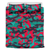 Pink Teal And Black Camouflage Print Duvet Cover Bedding Set