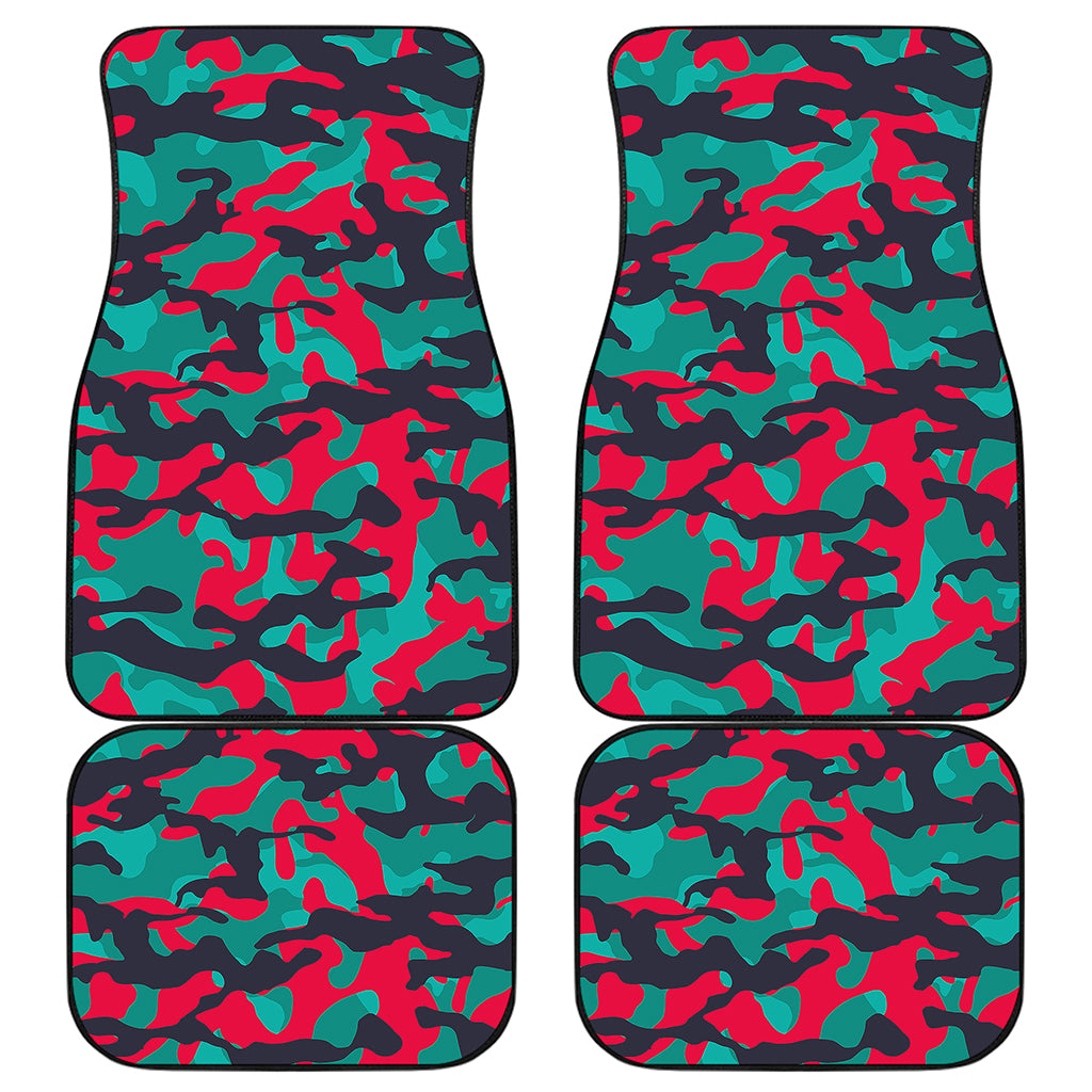 Pink Teal And Black Camouflage Print Front and Back Car Floor Mats