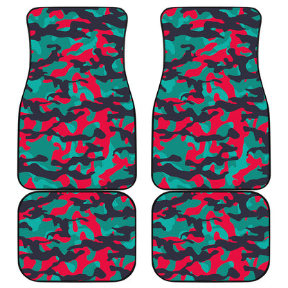 Pink Teal And Black Camouflage Print Front and Back Car Floor Mats