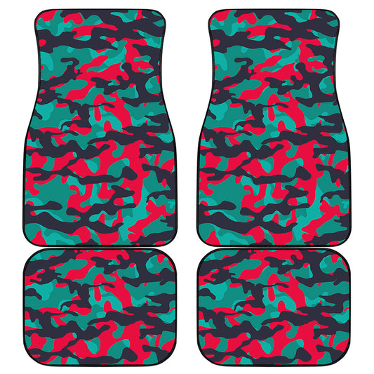 Pink Teal And Black Camouflage Print Front and Back Car Floor Mats