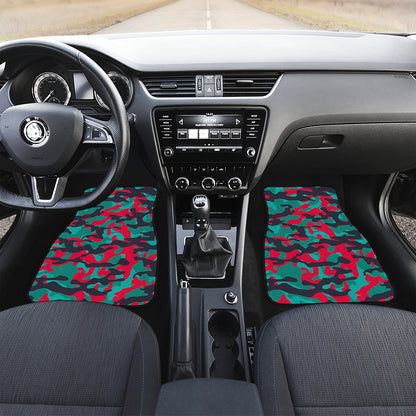 Pink Teal And Black Camouflage Print Front and Back Car Floor Mats